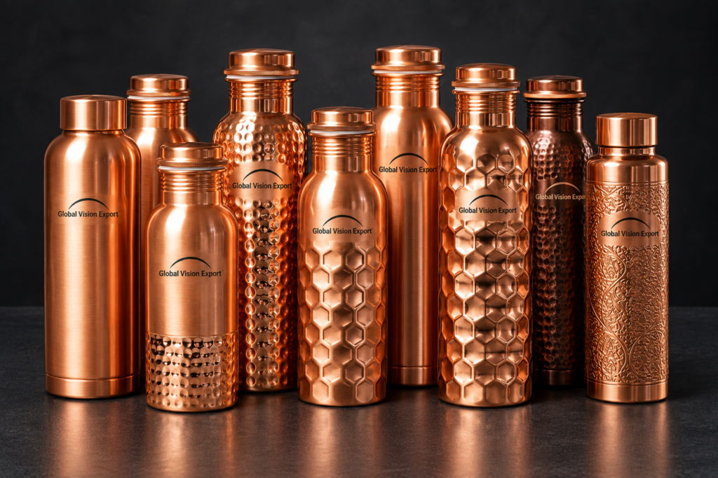 Assorted copper water bottle collection by Global Vision Export